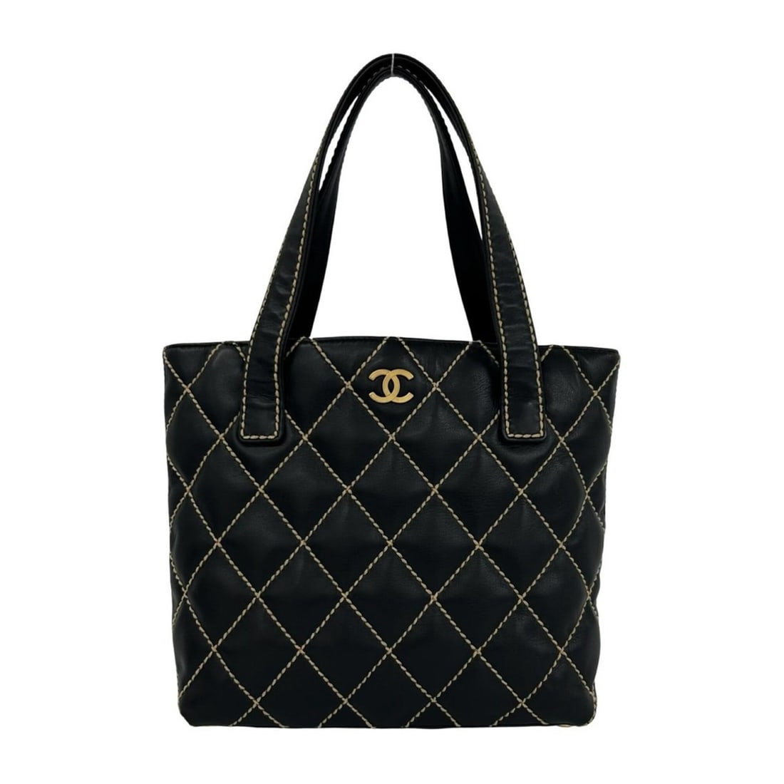 CHANEL Wild Stitch Lambskin Coco Mark Tote Bag Handbag Black 50600: --- Catalog ---Category: SizeSize (HxWxD): 23.5cm x 23.5cm x 8.5cm / 9.25'' x 9.25'' x 3.34''Category: DesignType: Tote bagColor: BlackGender: WomenMaterial: Leather Leather/Fur Type: LambskinCategory