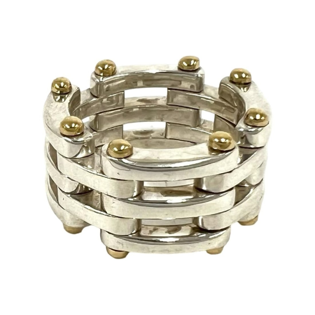 TIFFANY&Co. Tiffany Gate Ring, Sterling Silver 925, 18K Yellow Gold, Accessory, 00070: --- Catalog ---Category: SizeJP Size: 7US Size: 4Category: DesignType: Band ringColor: Gold, SilverGender: WomenMaterial: Silver 925, Yellow gold (18K)Category: GeneralBrand: Tiffany--- Item List ---S