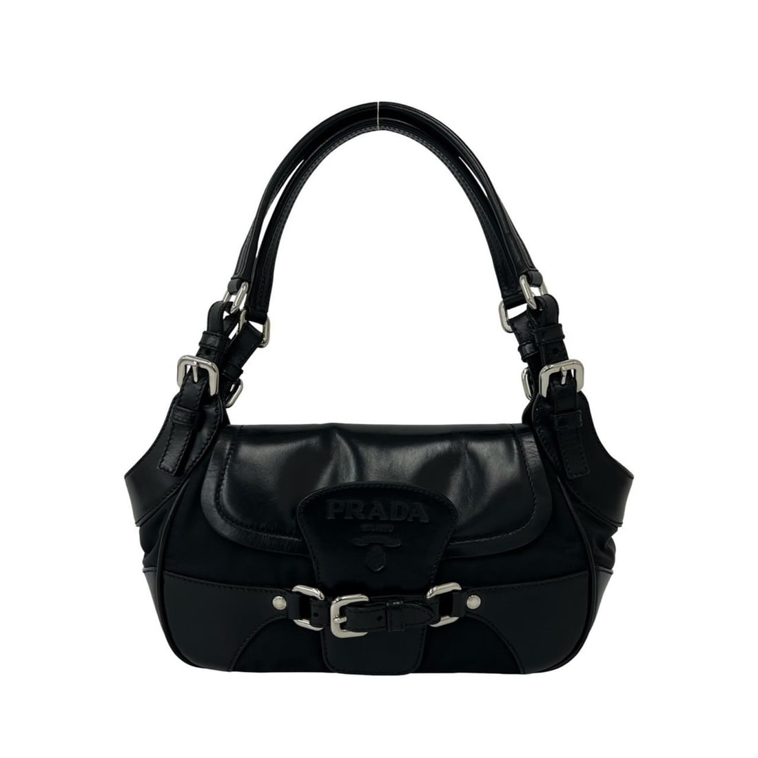 PRADA Leather Tessuto Nylon One Semi Shoulder Bag Mini Handbag Black 34013 (1 of 10)