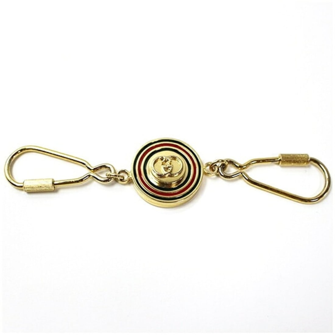 Gucci Keyring, Double Hook Type, Sherry Line, Interlocking GG, GUCCI Women's Keychain: --- Catalog ---Category: SizeChain/Strap Length: 13.6cm / 5.35''Category: DesignType: KeyringColor: Gold, Green, Red colorGender: Men,WomenCategory: GeneralBrand: Gucci--- Item List ---Section: Condit
