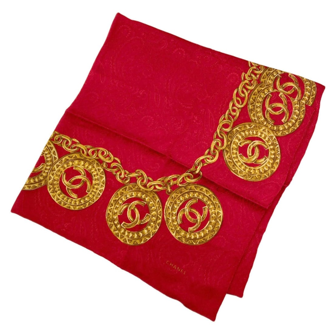 Chanel Coco Mark Scarf Muffler Silk Women's CHANEL: --- Catalog ---Category: SizeSize (LxW): 87.5cm x 88cm / 34.44'' x 34.64''Category: DesignType: ScarfColor: Red colorGender: WomenMaterial: Silk Category: GeneralBrand: Chanel--- Item List ---Section: