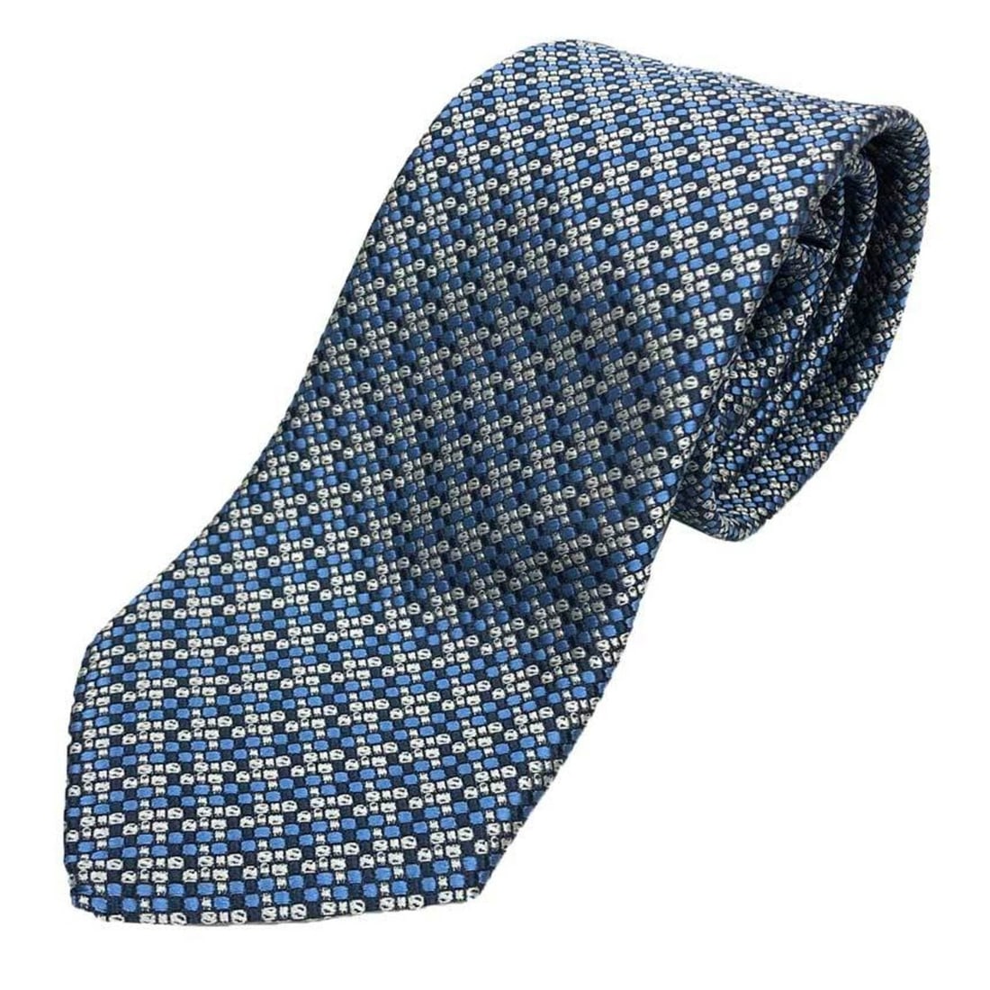 Salvatore Ferragamo tie, 100% silk, geometric pattern, blue.: --- Catalog ---Category: SizeWidth: 8cm / 3.14''Category: DesignType: CravatColor: BlueGender: MenMaterial: Silk 100%Category: GeneralBrand: Salvatore FerragamoCountry of Origin: Italy--- Item List --