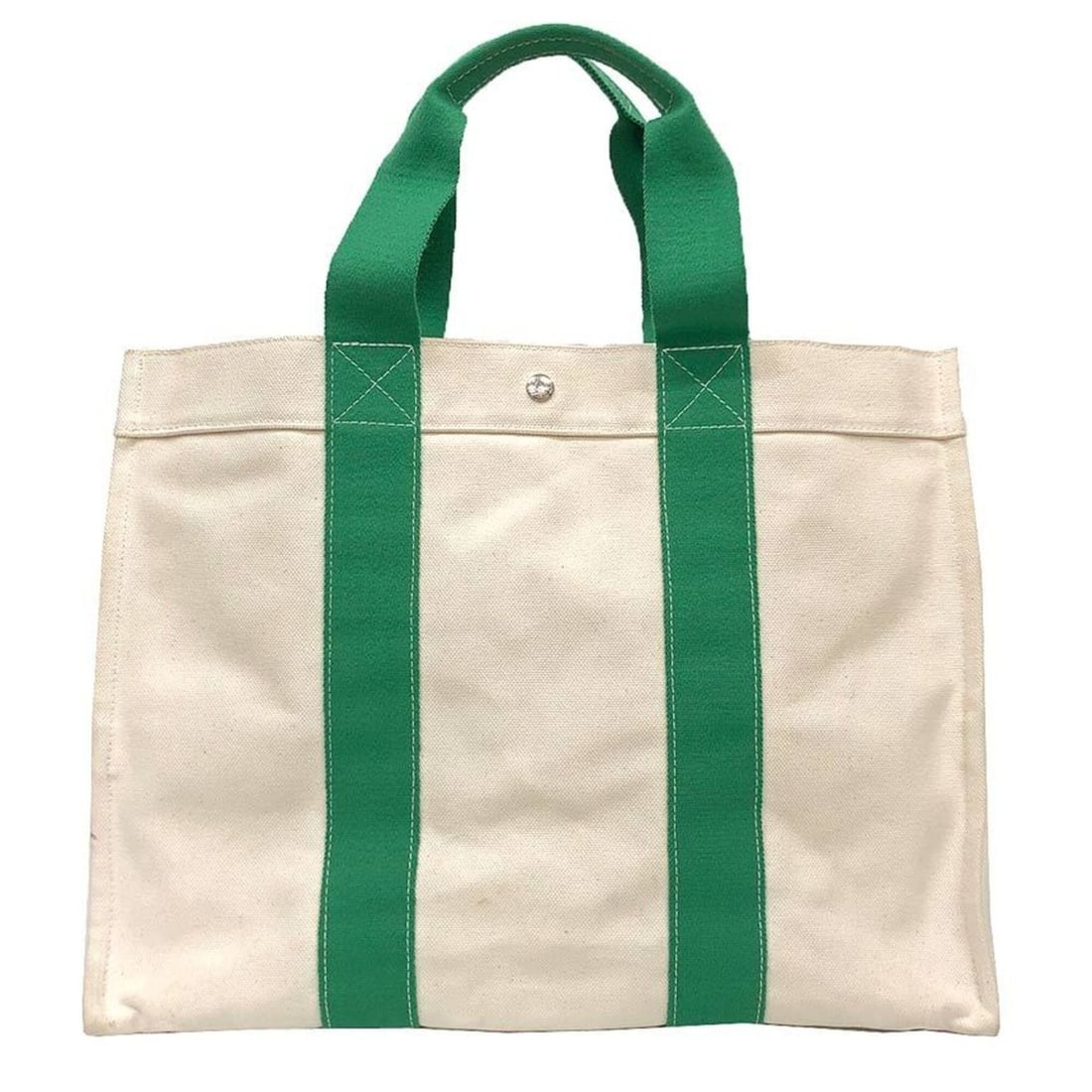 HERMES Bora GM Tote Bag, Cotton Canvas, Beige, Tote, Natural x Green, Hermes Bag: --- Catalog ---Category: SizeSize (HxWxD): 36cm x 48cm x 23.5cm / 14.17'' x 18.89'' x 9.25''Category: DesignType: Tote bagColor: Beige, GreenGender: Women,MenMaterial: Canvas Category: GeneralBrand: H