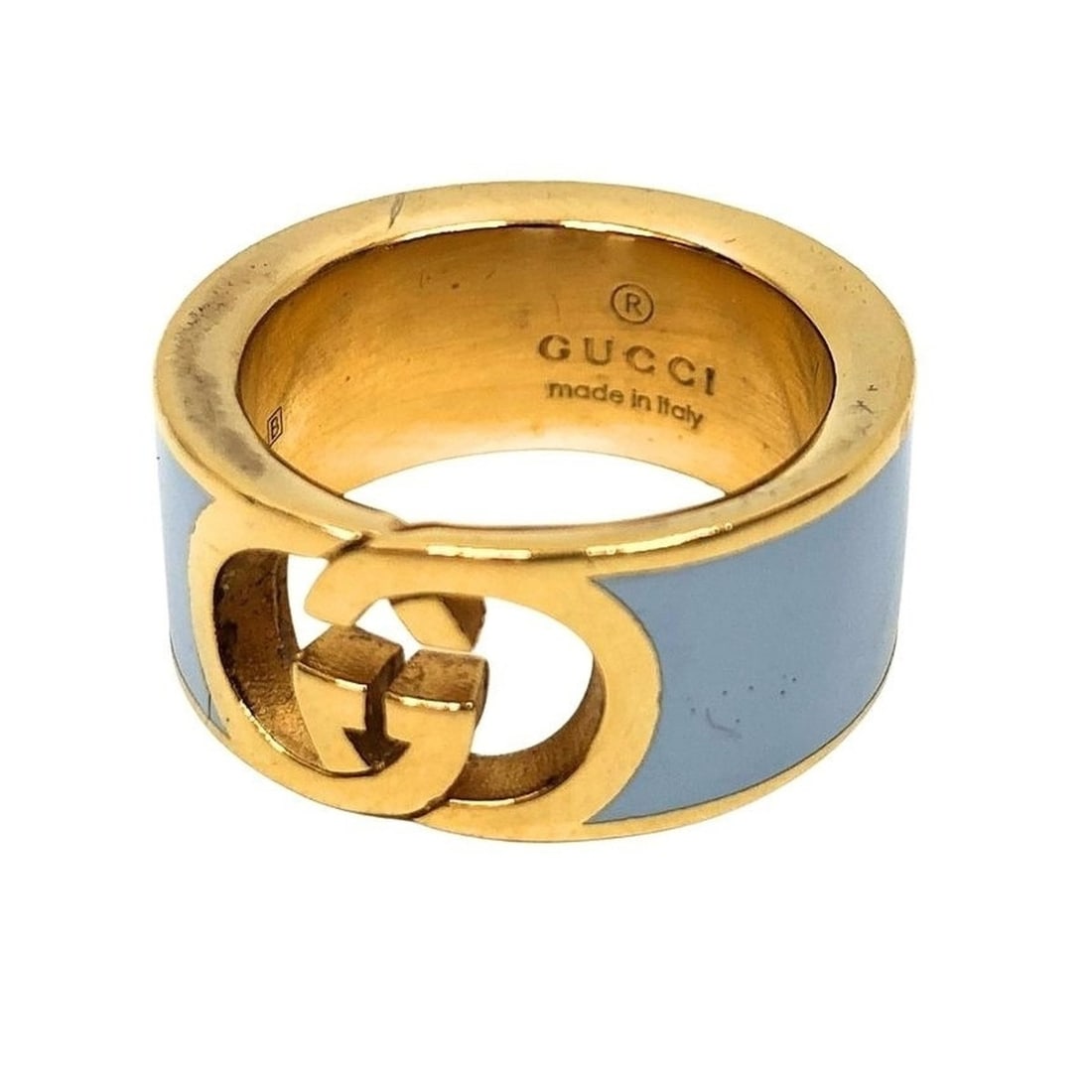 Gucci Interlocking G Enamel Ring 837518 J1630 8036 Size S Gold x Blue: --- Catalog ---Category: SizeJP Size: 13US Size: 6.5Category: DesignType: Band ringGender: Women,MenMaterial: Yellow goldCategory: GeneralBrand: GucciCountry of Origin: Italy--- Item List ---Section: 