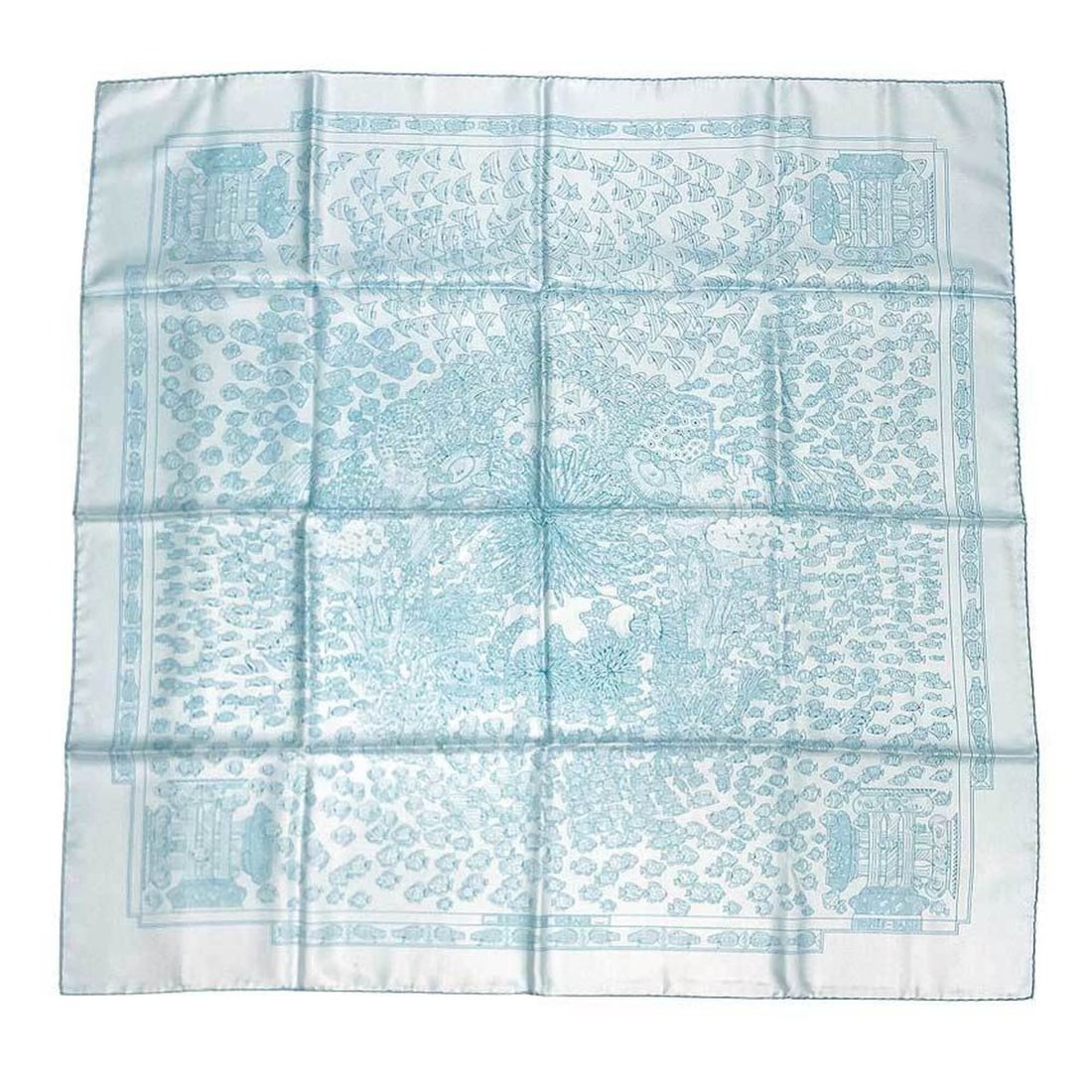 HERMES Carre 90 Scarf/Muffler, RENCONTRE OCEAN (Meeting at the Atlantic), Blue, 100% Silk.: --- Catalog ---Category: SizeSize (LxW): 90cm x 90cm / 35.43'' x 35.43''Category: DesignType: ScarfColor: BlueGender: Women,MenMaterial: Silk 100%Category: GeneralBrand: HermesCountry of Origin: