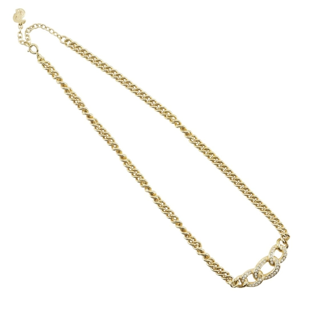 Christian Dior Chain Necklace, Gold Plated with Rhinestones, Approx. 31g, Women's: --- Catalog ---Category: SizePendant Size: 12mm x 39mm / 0.47'' x 1.53''Neck Circumference: 39 cm - 43 cm / 15.35'' - 16.92''Category: DesignGender: WomenMaterial: RhinestoneNecklace Type: NecklaceCat