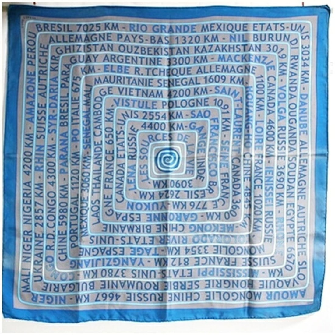 Hermes Silk Scarf/Muffler, Carre 90, "Source of Life," HERMES, Women's: --- Catalog ---Category: SizeSize (LxW): 88cm x 86cm / 34.64'' x 33.85''Category: DesignType: ScarfColor: Blue, GrayGender: Men,WomenMaterial: Silk Category: GeneralMPN: refBrand: Hermes--- Item List 