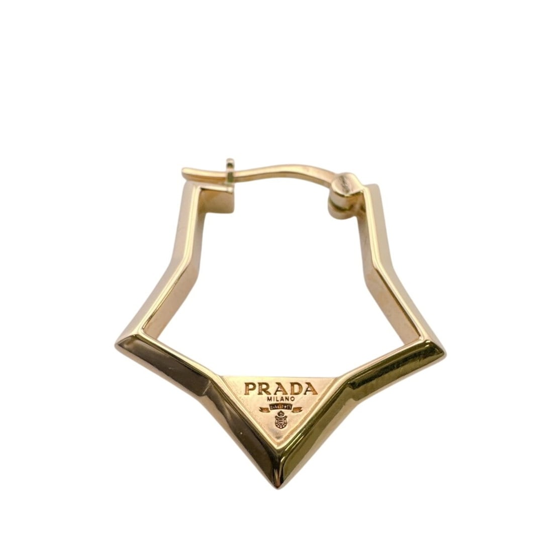 PRADA hoop earrings, gold.: --- Catalog ---Category: DesignType: Hoop earringsColor: GoldGender: WomenMaterial: Gold platingSingle earring: YesCategory: GeneralBrand: Prada--- Item List ---Section: ConditionRanking: Rank AB Used