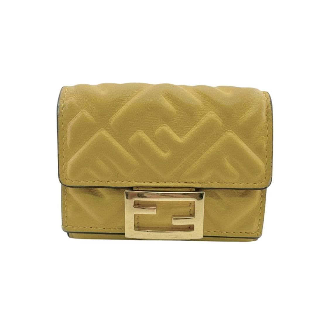 FENDI Baguette Micro Tri-fold Wallet, Yellow: --- Catalog ---Category: SizeSize (HxWxD): 7.5cm x 9.3cm / 2.95'' x 3.66''Category: DesignType: Wallet (tri-fold)Color: YellowGender: WomenMaterial: Leather Category: GeneralBrand: Fendi--- Item List 