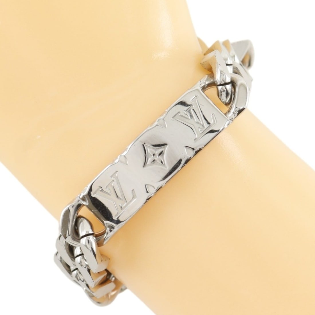 Louis Vuitton chain bracelet, Monogram pattern, M00269, metal, silver, DI0281, approximately 61.3g, (1 of 10)