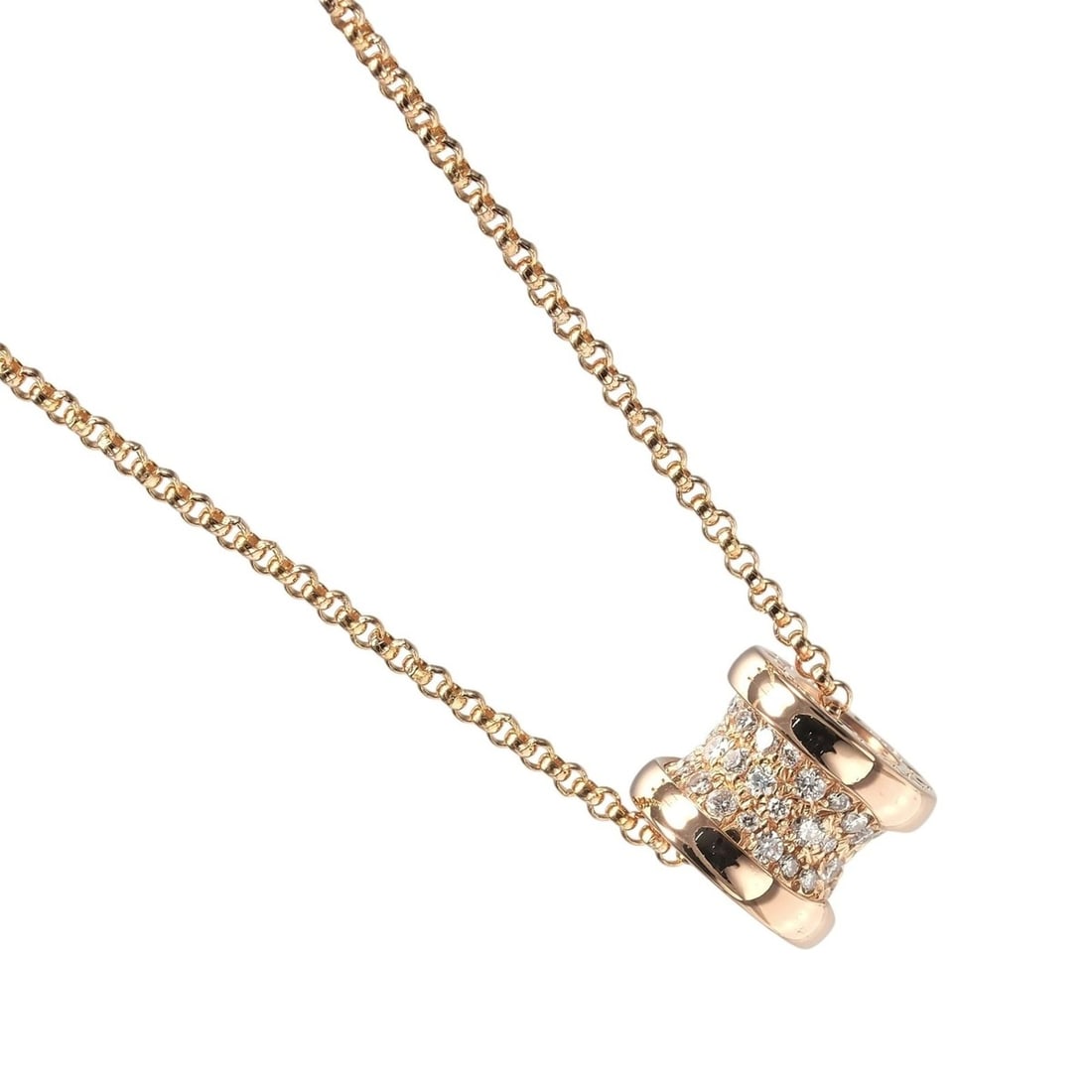 Bulgari B.ZERO1 Necklace, 18KPG Pink Gold with Diamonds, Approx. 7.45g, BVLGARI: --- Catalog ---Category: SizePendant Size: 9.26mm x 7.46mm / 0.36'' x 0.29''Neck Circumference: 42 cm / 16.53''Category: DesignStone: DiamondGender: WomenMaterial: Pink gold (18K)Necklace Type: Neckla