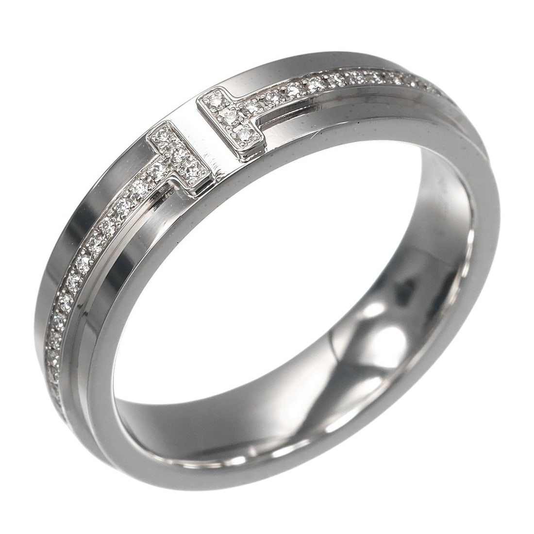 Tiffany & Co. T Narrow Ring, Size 11, 18K White Gold, Diamond, Approx. 6.11g: --- Catalog ---Category: SizeJP Size: 11US Size: 6Category: DesignType: Band ringStone: DiamondGender: WomenMaterial: White gold (18K)Category: GeneralBrand: Tiffany--- Item List ---Section: Condition