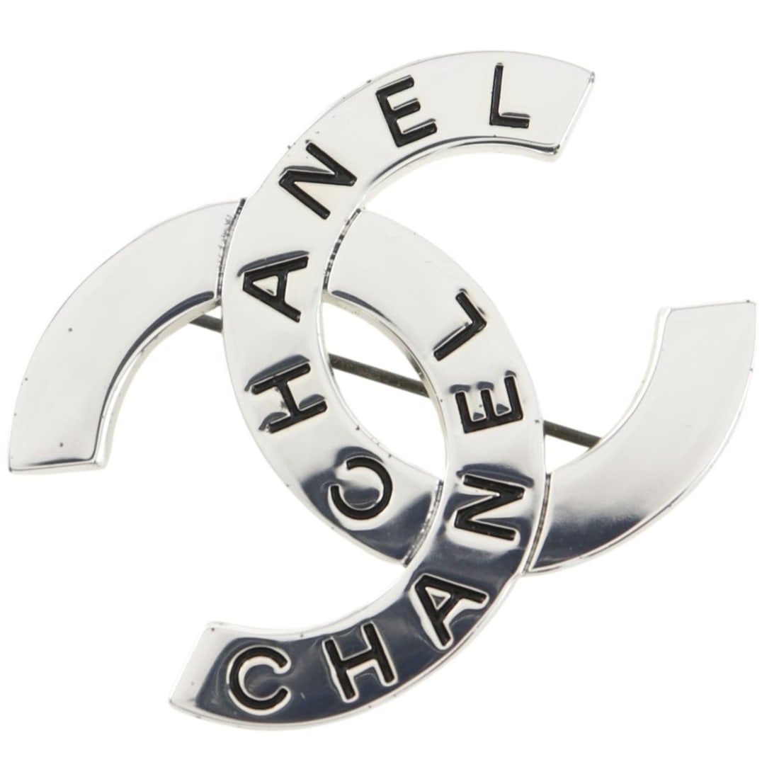 Chanel Coco Mark Logo Brooch, Metal, 1998, Silver, 98P, Approx. 17.6g, Women's.: --- Catalog ---Category: SizeSize (HxWxD): 3.5cm x 4.7cm / 1.37'' x 1.85''Category: DesignType: BroochColor: SilverGender: WomenMaterial: MetalCategory: GeneralBrand: Chanel--- Item List ---Section: C