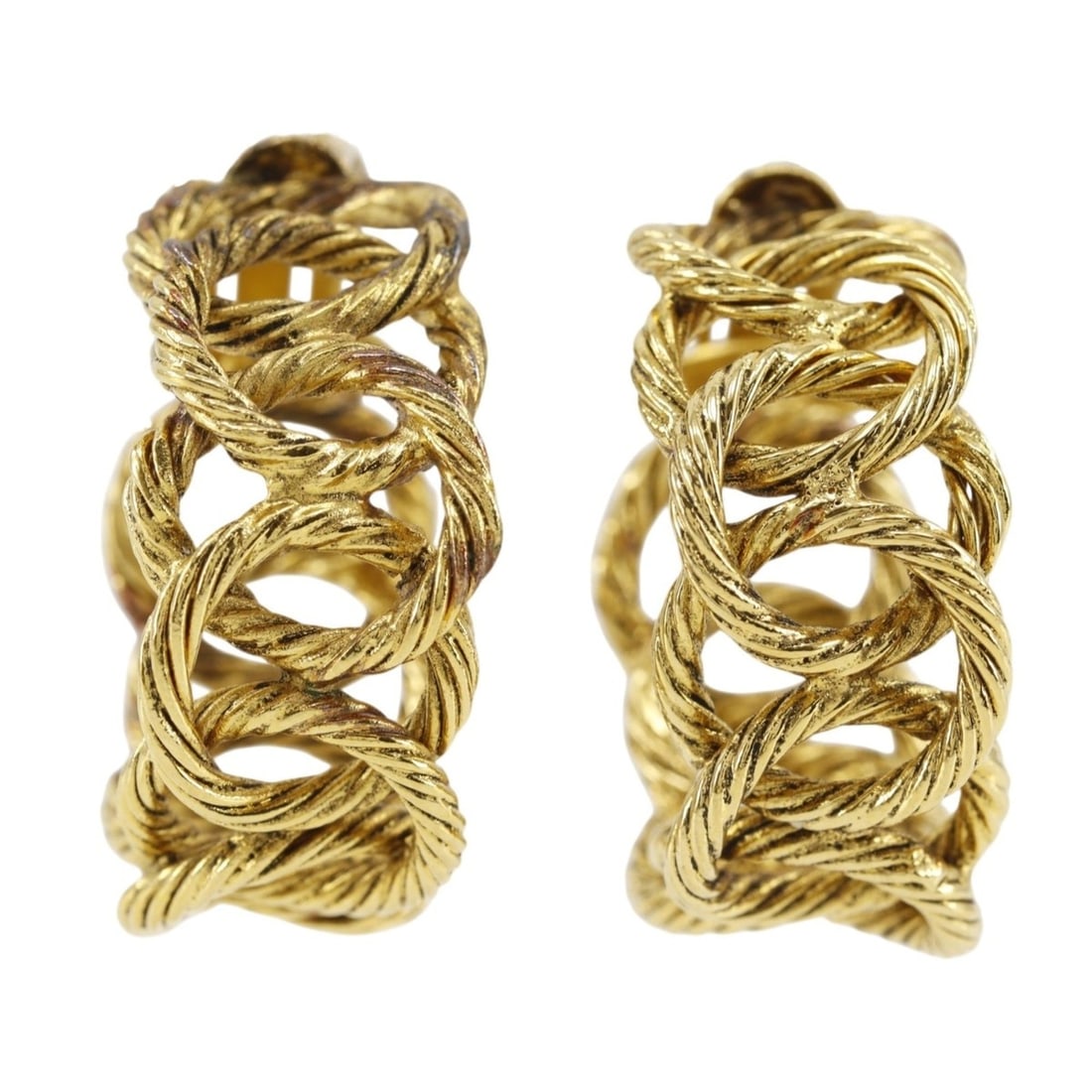 Chanel Rope Chain Earrings, Vintage, Gold Plated, 1990, Size 25, Approx. 32.4g, Women's.: --- Catalog ---Category: SizeSize (HxWxD): 35.00mm x 16.00mm / 1.38'' x 0.63''Category: DesignType: Clip earringsGender: WomenCategory: GeneralBrand: Chanel--- Item List ---Section: ConditionRanking: 