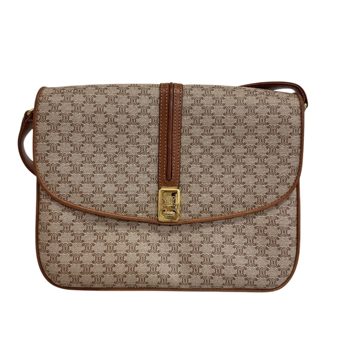 CELINE Triomphe All-Over Print Logo Pochette Macadam Shoulder Bag Beige: --- Catalog ---Category: SizeSize (HxWxD): 19cm x 23.5cm x 3cm / 7.48'' x 9.25'' x 1.18''Category: DesignType: Pochette, Shoulder bagColor: Beige, BrownGender: WomenMaterial: PVC Category: GeneralBran