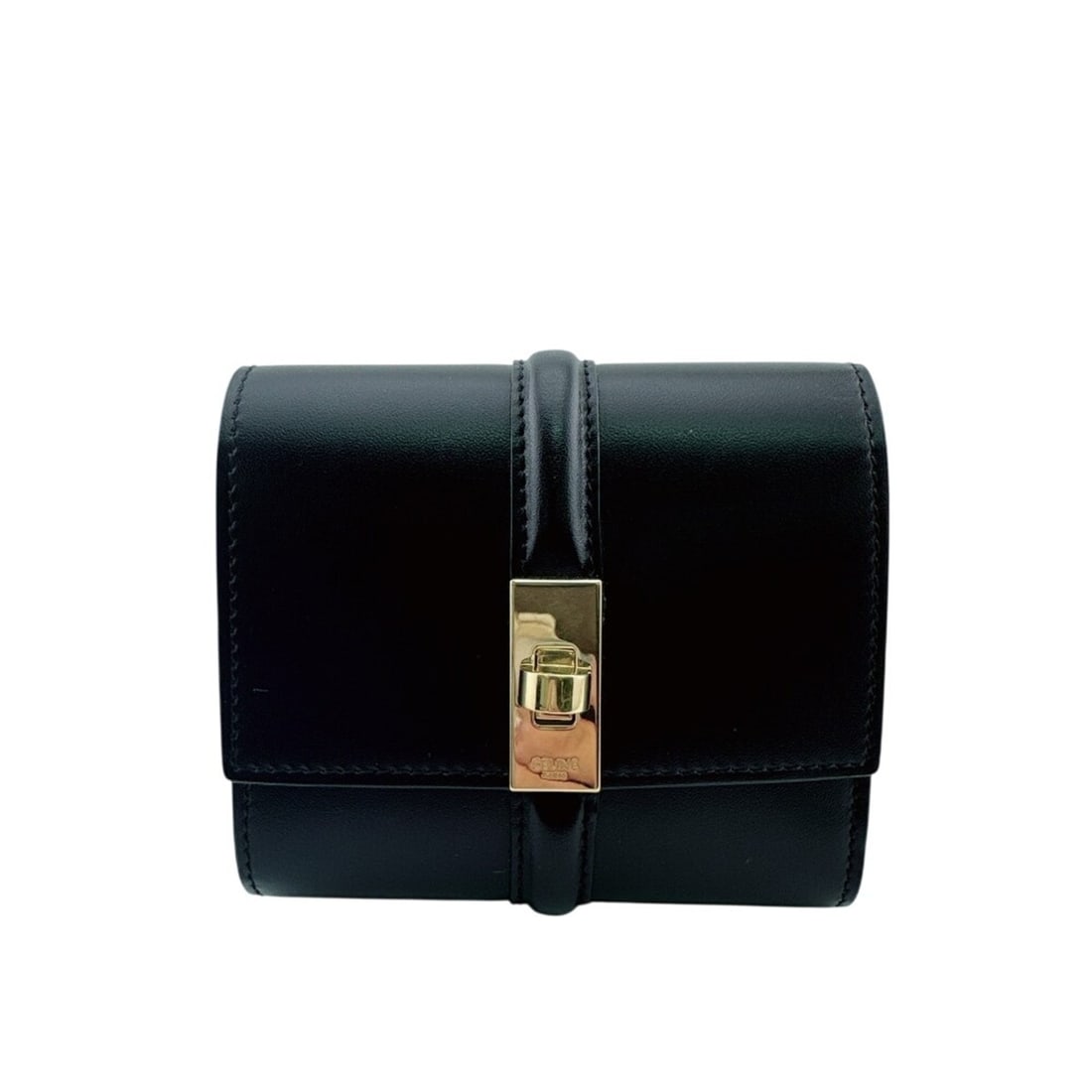 CELINE Small 16 Tri-fold Wallet, Black: --- Catalog ---Category: SizeSize (HxWxD): 9cm x 10.5cm / 3.54'' x 4.13''Category: DesignType: Wallet (tri-fold)Color: BlackGender: WomenMaterial: Leather Category: GeneralBrand: Celine--- Item List -