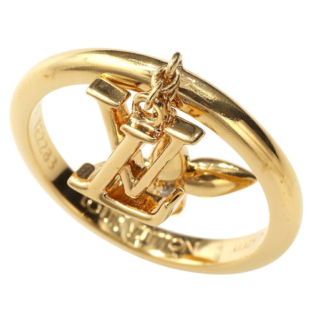Louis Vuitton Louisette Signature Ring M1436S with Rhinestones, Size S (9.5): --- Catalog ---Category: SizeJP Size: 9.5US Size: 5Category: DesignType: Band ringColor: GoldGender: WomenMaterial: Gold plating, RhinestoneCategory: GeneralMPN: M1436SBrand: Louis Vuitton--- Item Lis