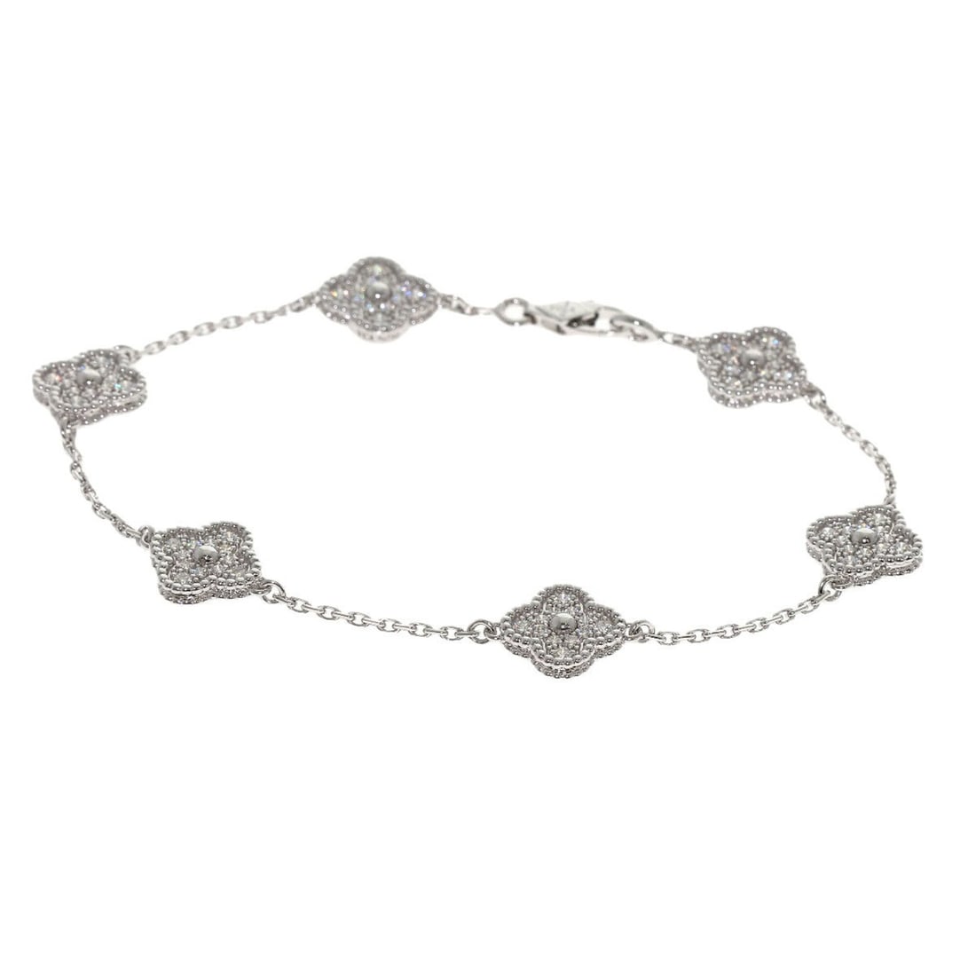 Van Cleef & Arpels Sweet Alhambra Diamond Bracelet 18K White Gold Women's: --- Catalog ---Category: SizeLength: 16.5cm / 6.49''Category: DesignType: Charm braceletGender: WomenMaterial: White gold (18K)Category: GeneralBrand: Van Cleef & Arpels--- Item List ---Section: Condi