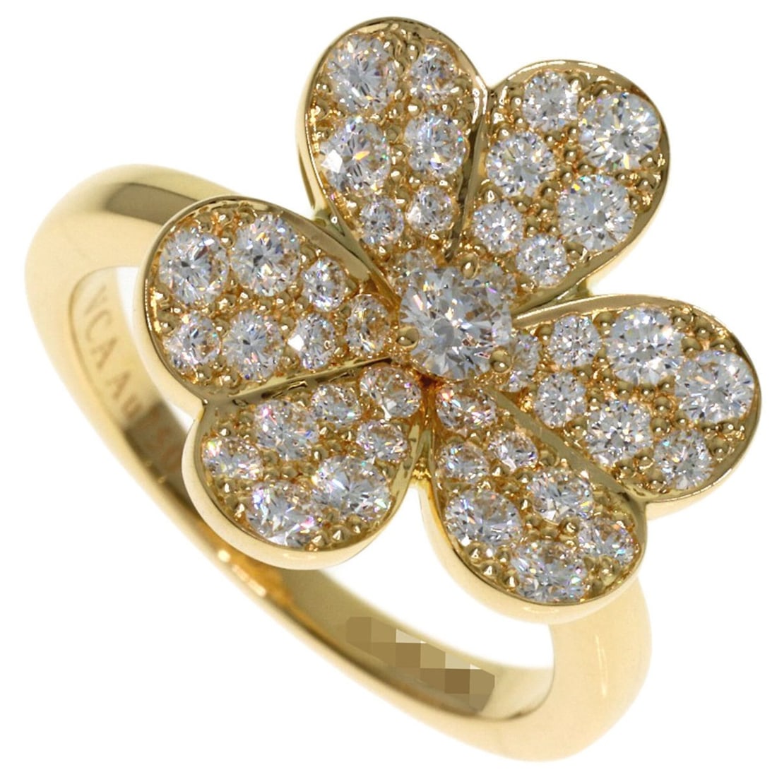 Van Cleef & Arpels Frivole 1 Flower Small Diamond Ring #49, 18K Yellow Gold, Women's. (1 of 7)