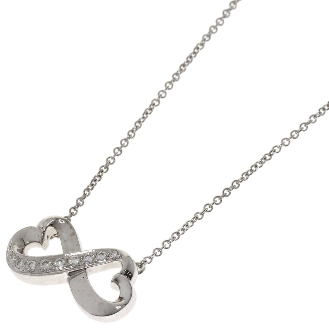 Tiffany & Co. Double Loving Heart Diamond Necklace, 18K White Gold, Women's.: --- Catalog ---Category: SizePendant Size: 9mm x 17.2mm / 0.35'' x 0.67''Neck Circumference: 42 cm / 16.53''Category: DesignGender: WomenMaterial: White gold (18K)Necklace Type: NecklaceCategory: Gene