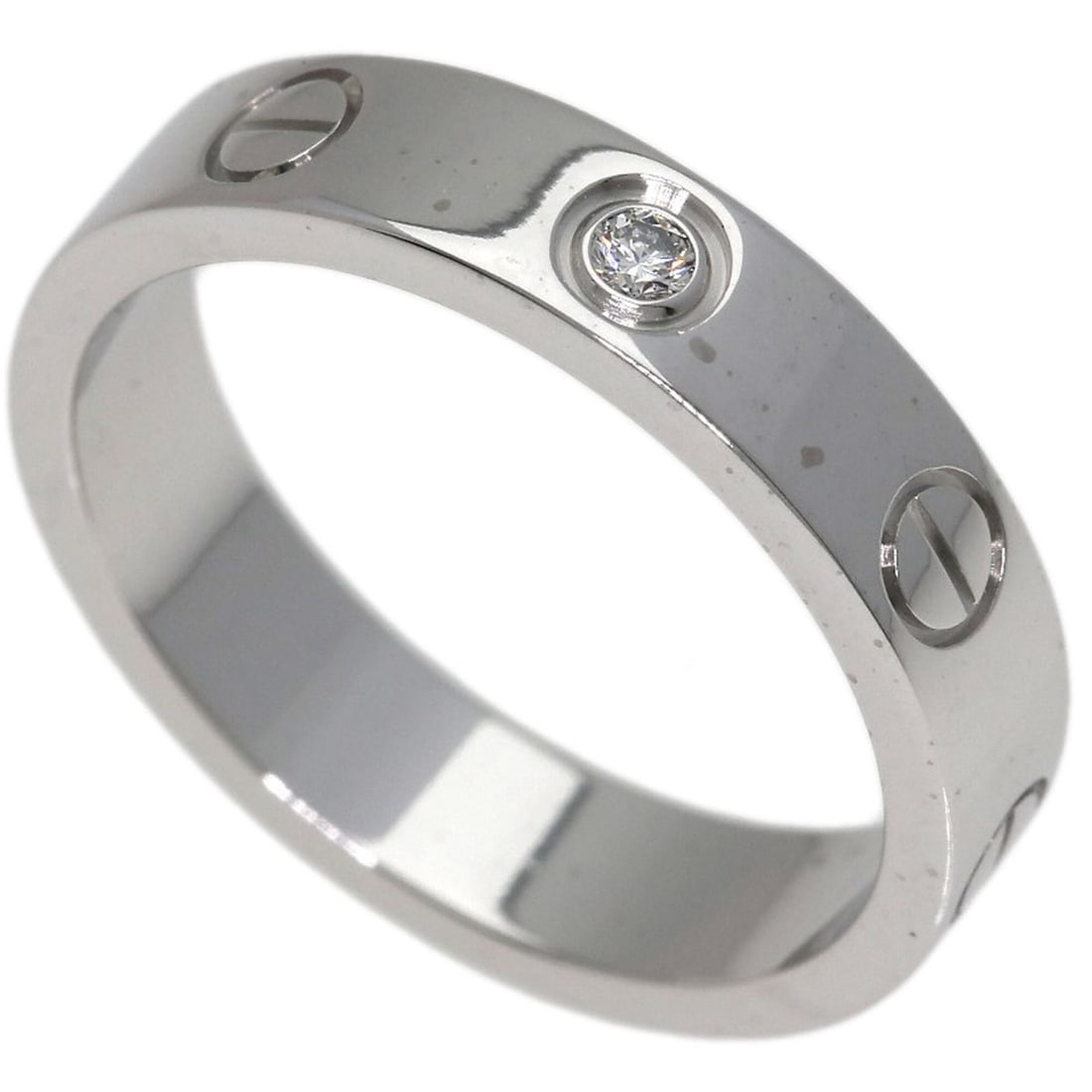 Cartier Mini Love Ring, 1P Diamond, Size 49, 18K White Gold, Women's Ring.: --- Catalog ---Category: SizeJP Size: 9US Size: 5Category: DesignType: Band ringGender: WomenMaterial: White gold (18K)Category: GeneralBrand: Cartier--- Item List ---Section: ConditionRanking: Rank A