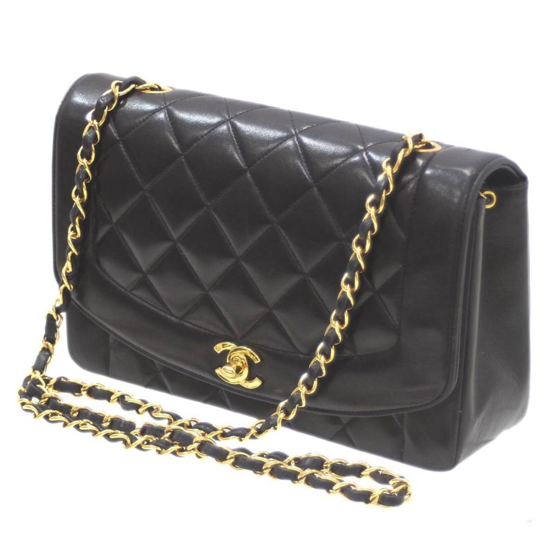 CHANEL Diana 25 Chain Shoulder Bag, Matelassé, Black, 3214324, with original sticker.: --- Catalog ---Category: SizeSize (HxWxD): 16cm x 25cm x 7cm / 6.29'' x 9.84'' x 2.75''Strap Length: 100cm / 39.36''Category: DesignType: Shoulder bagColor: BlackGender: WomenCategory: GeneralLine: Ma
