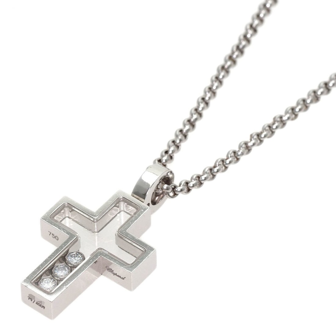 Chopard Happy Diamonds Cross Diamond Necklace 18K White Gold Women's: --- Catalog ---Category: SizePendant Size: 27mm x 15.1mm / 1.06'' x 0.59''Neck Circumference: 42 cm / 16.53''Category: DesignStone: DiamondGender: WomenMaterial: White gold (18K)Necklace Type: Necklac