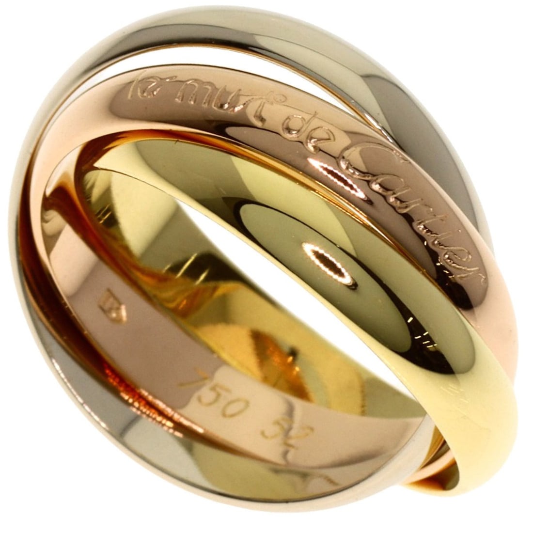 Cartier Trinity #52 Ring - 18K Yellow Gold/18K Pink White Gold Women's CARTIER: --- Catalog ---Category: SizeJP Size: 12US Size: 6.5Category: DesignType: Band ringGender: WomenMaterial: Pink gold (18K), White gold (18K), Yellow gold (18K)Category: GeneralBrand: Cartier--- Item Li