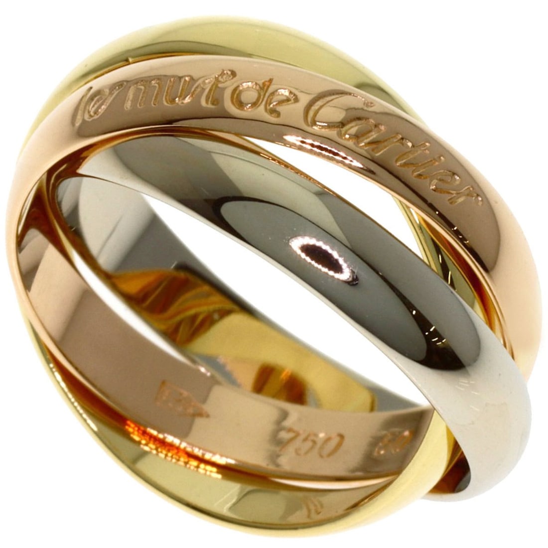 Cartier Trinity #50 Ring - 18K Yellow Gold/18K Pink White Gold Women's CARTIER: --- Catalog ---Category: SizeJP Size: 10US Size: 5.5Category: DesignType: Band ringGender: WomenMaterial: Pink gold (18K), White gold (18K), Yellow gold (18K)Category: GeneralBrand: Cartier--- Item Li