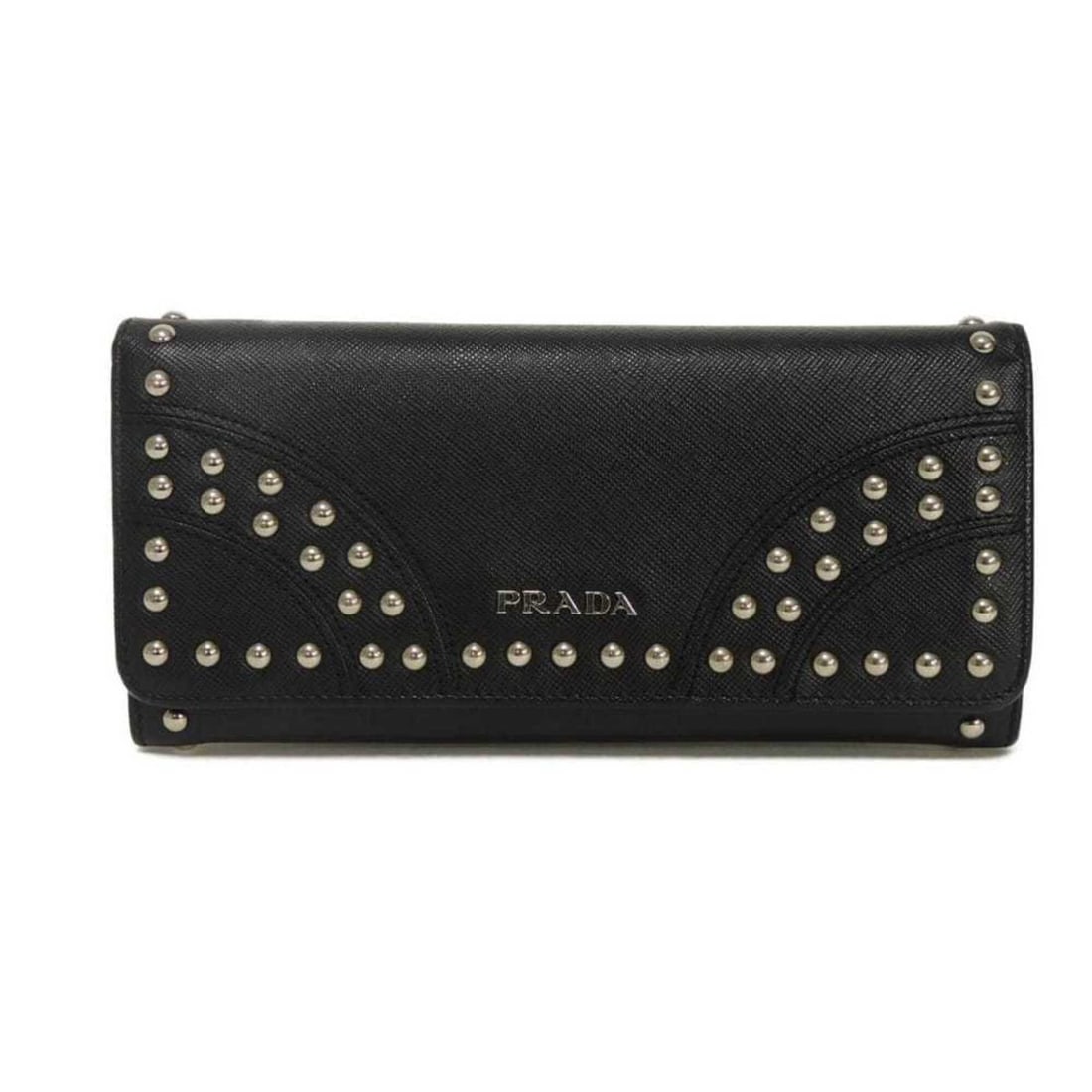Prada PRADA Long Wallet Saffiano Studs Flap Double Snap Bi-fold Compartment Logo Metal Black 1M1132: --- Catalog ---Category: SizeSize (HxWxD): 9cm x 18.8cm x 2.5cm / 3.54'' x 7.4'' x 0.98''Category: DesignType: Long wallet (bi-fold)Color: BlackGender: Men,WomenMaterial: Saffiano Category: GeneralMPN