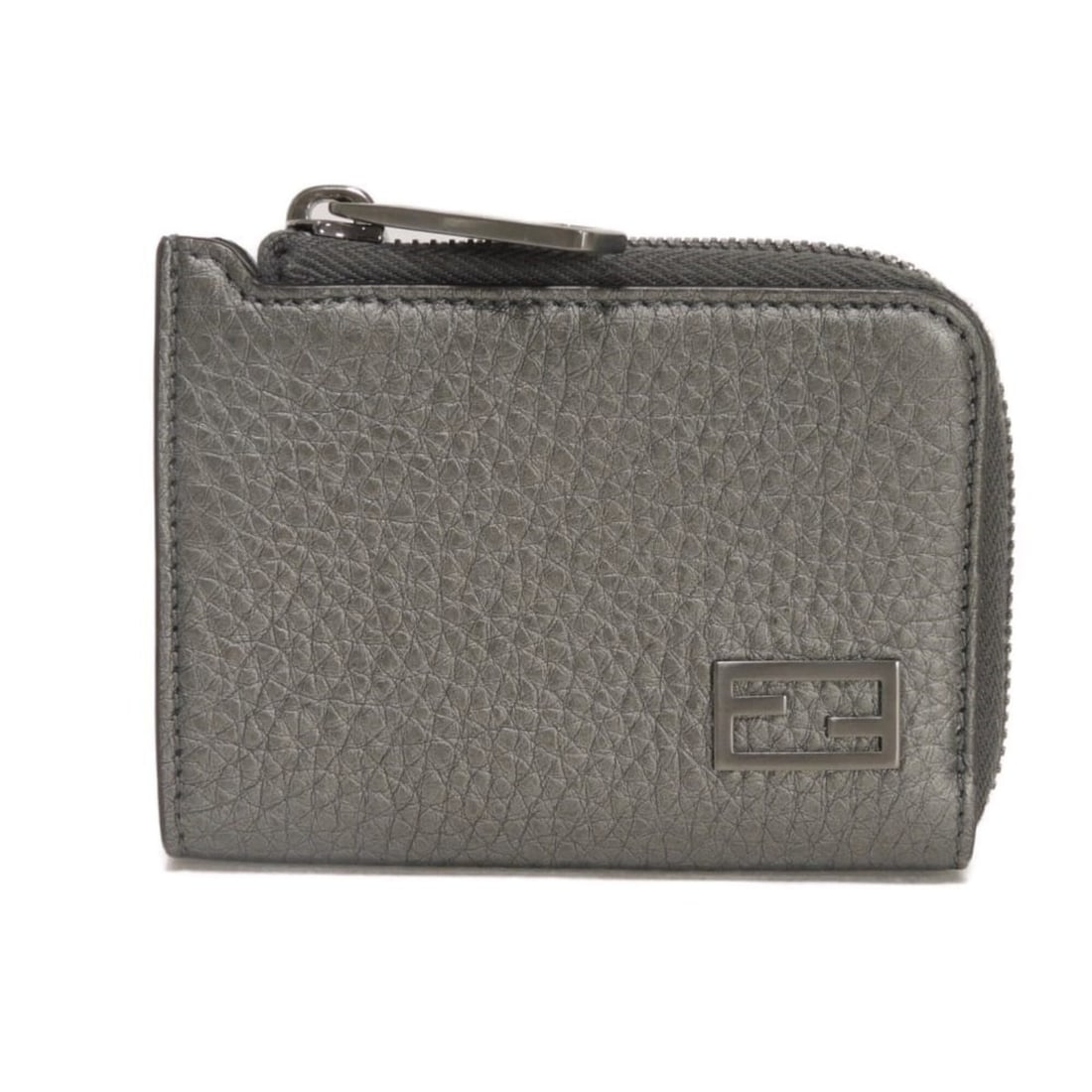 Fendi coin case, zip purse, Cuoio Roma, metallic gray, L-shaped FF logo, graphite, 7M0330 AJJ1 (1 of 17)