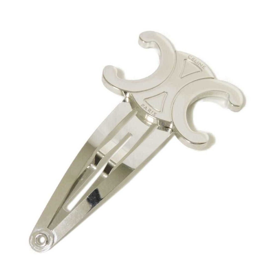 Celine Triomphe Snap Hair Clip (Single) - Macadam Brass Logo Steel Silver 46Z656SLB.36SI Women's: --- Catalog ---Category: SizeSize (LxW): 6cm x 3cm / 2.36'' x 1.18''Category: DesignType: BarretteColor: SilverGender: WomenMaterial: Stainless steelCategory: GeneralBrand: Celine--- Item List ---Sect