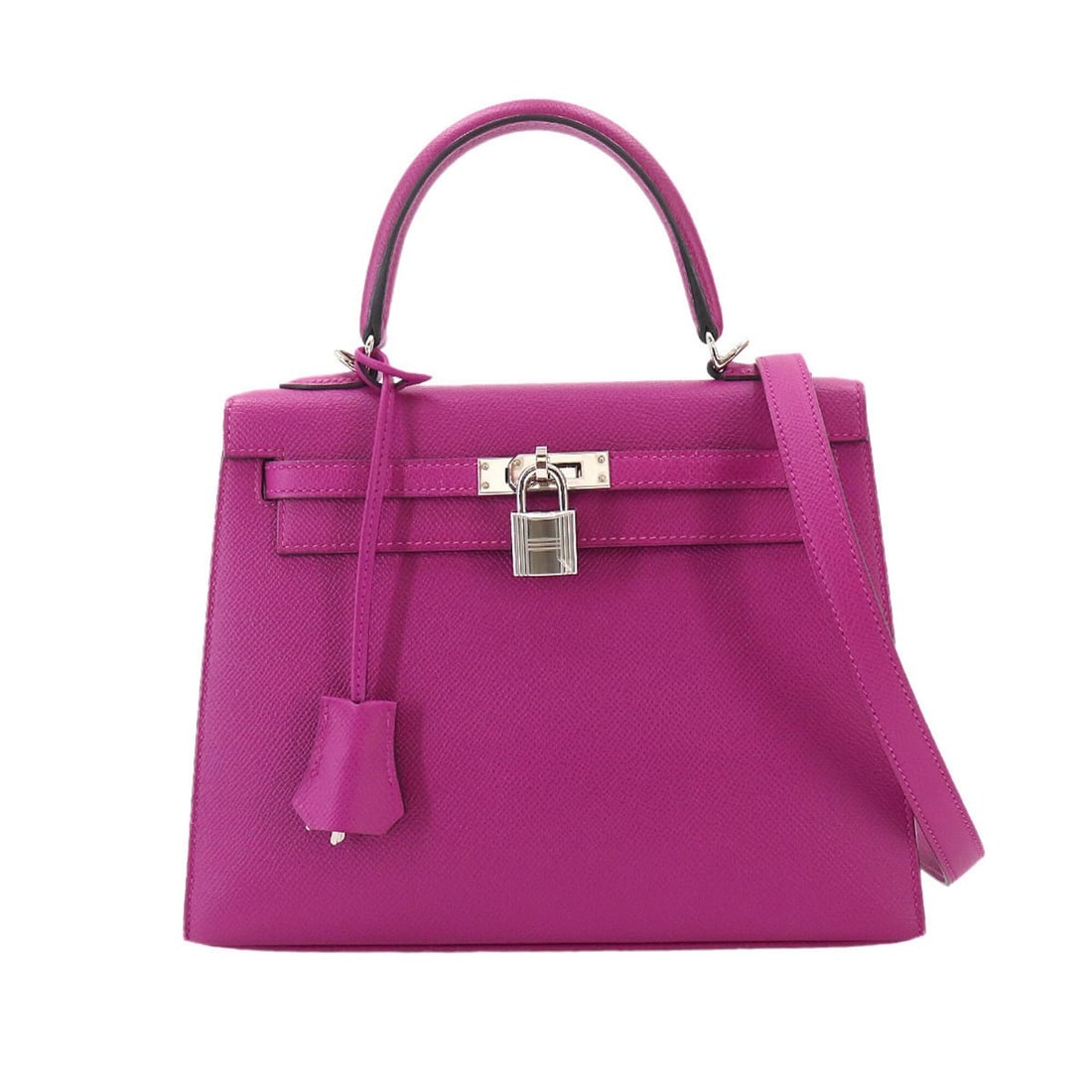 Hermes Kelly 25 Epsom Rose Purple 2-way Handbag Shoulder Bag with external stitching, C stamp, (1 of 10)