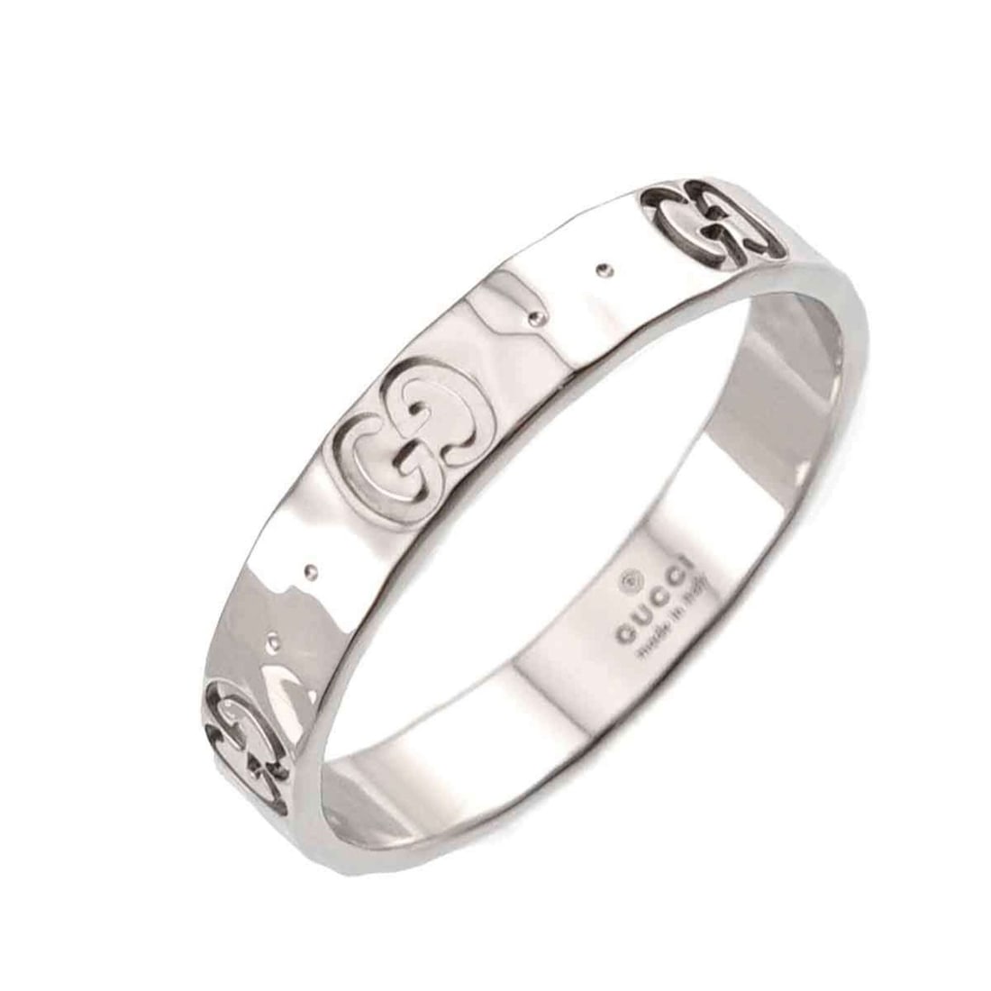Gucci Icon #20 Ring, 18K WG (White Gold 750): --- Catalog ---Category: SizeWidth: 4mm / 0.16''Weight: 3.8g / 0.13oz.JP Size: 19US Size: 9.5Category: DesignType: Band ringGender: MenMaterial: White gold (18K)Category: GeneralLine: IconBrand: Gucci