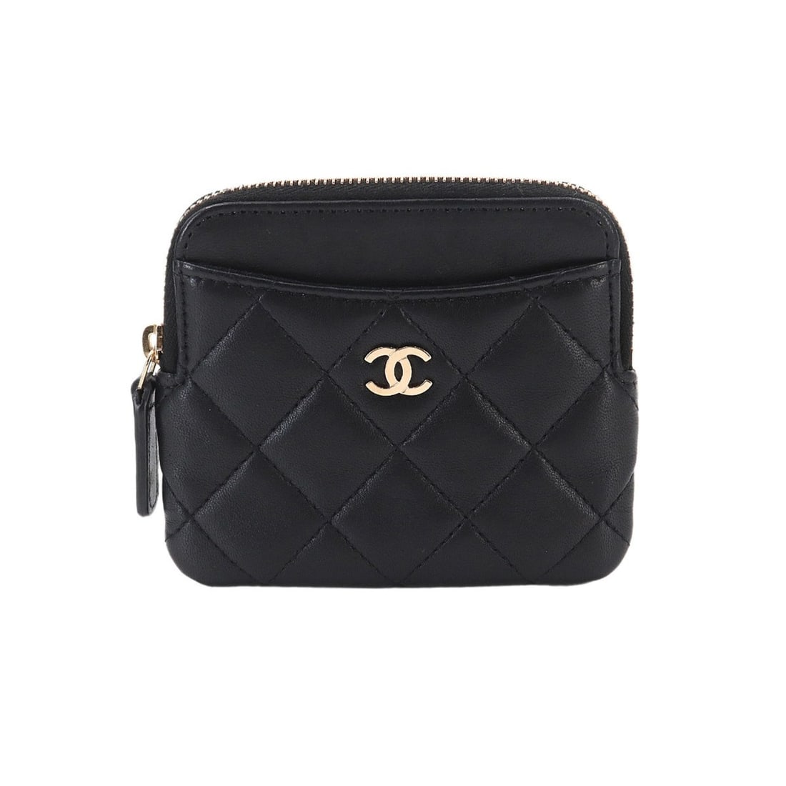 Chanel Matelasse Coin Purse, Lambskin, Black, Gold Hardware, AP2061: --- Catalog ---Category: SizeWeight: 60g / 2.11oz.Size (HxWxD): 9.5cm x 11.5cm x 1cm / 3.74'' x 4.52'' x 0.39''Category: DesignType: Coin purse/coin caseColor: BlackGender: WomenMaterial: Leather Leat