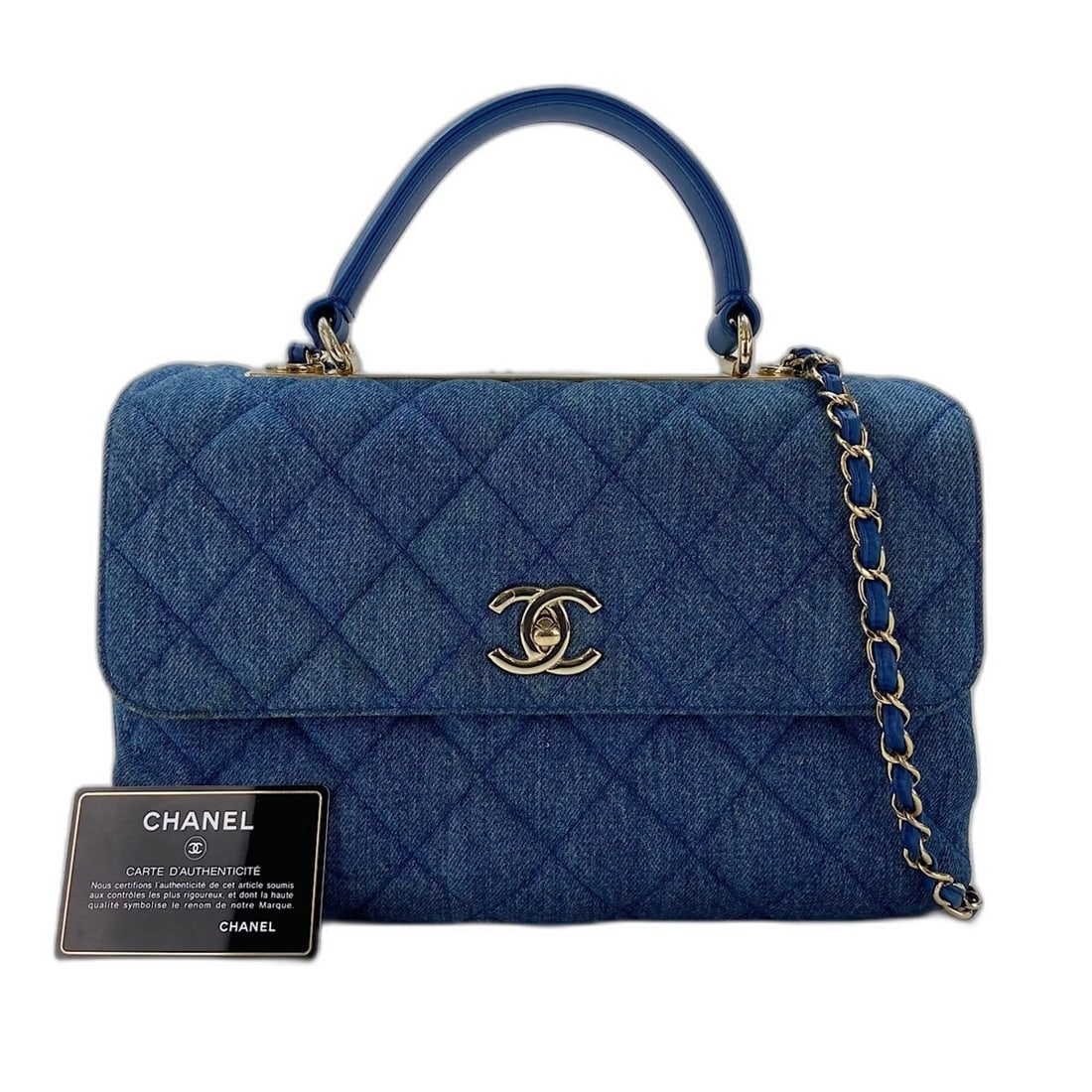 Chanel Matelassé Handbag, Denim Blue: --- Catalog ---Category: SizeSize (HxWxD): 19cm x 29cm x 6cm / 7.48'' x 11.41'' x 2.36''Category: DesignType: HandbagColor: BlueGender: WomenMaterial: Denim Category: GeneralBrand: Chanel--- Item List