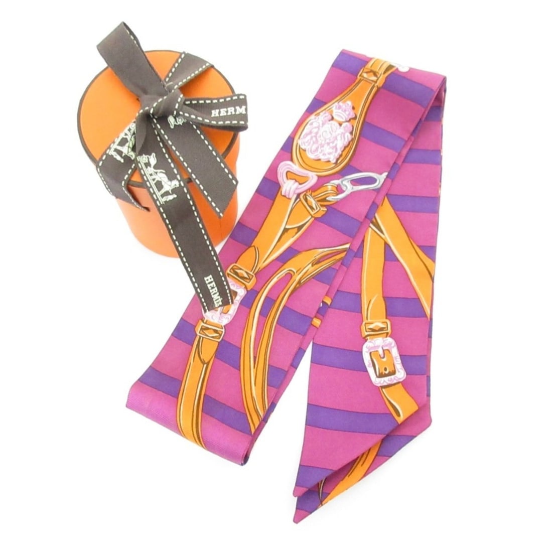 HERMES Brides De Gala Silk Twilly Scarf, Purple, Women's: --- Catalog ---Category: SizeSize (LxW): 5cm x 87cm / 1.96'' x 34.25''Category: DesignType: ScarfColor: PurpleGender: WomenMaterial: Silk Category: GeneralBrand: Hermes--- Item List ---Section: Condit