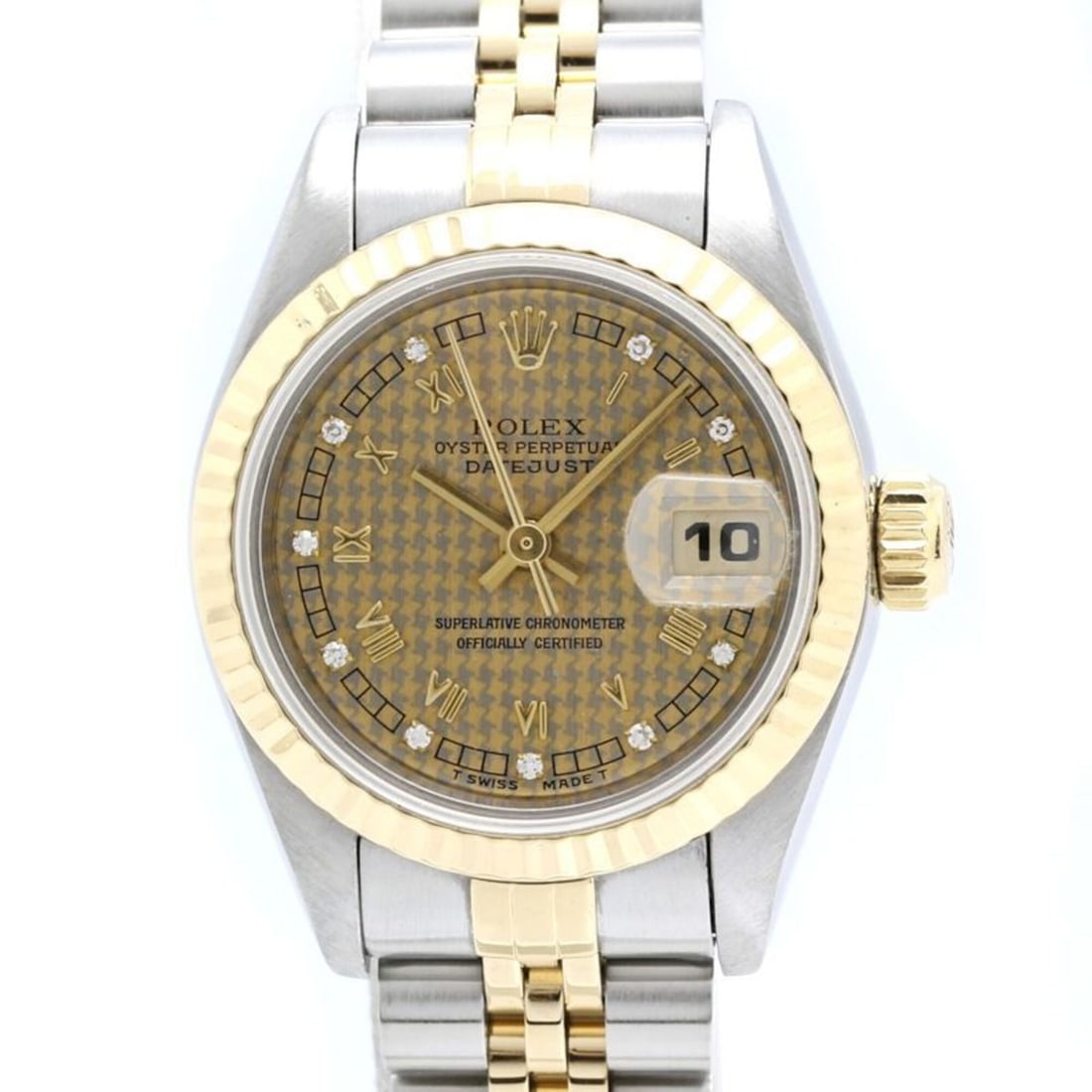 ROLEX Datejust 10P Diamond Houndstooth Gold 69173G Women's Watch 40548: --- Catalog ---Category: SizeWrist Size: 17.5cm / 6.88''Case Diameter: 26mm / 1.02''Category: DesignType: WristwatchGender: WomenMaterial (Band): Stainless steel, Yellow gold (18K)Material (Case): Sta