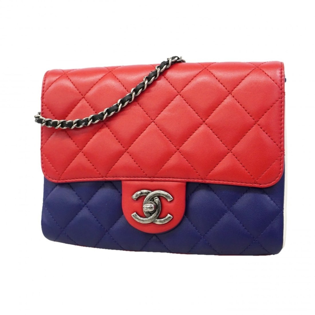 Chanel Matelassé Chain Shoulder Bag, Lambskin, Navy Pink, Women's, P3286568 (1 of 12)