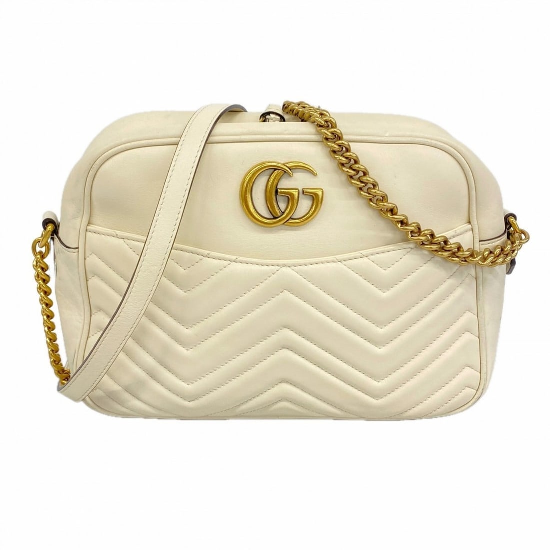 Gucci GG Marmont Shoulder Bag 443499 Leather White Women's P3258816 (1 of 11)
