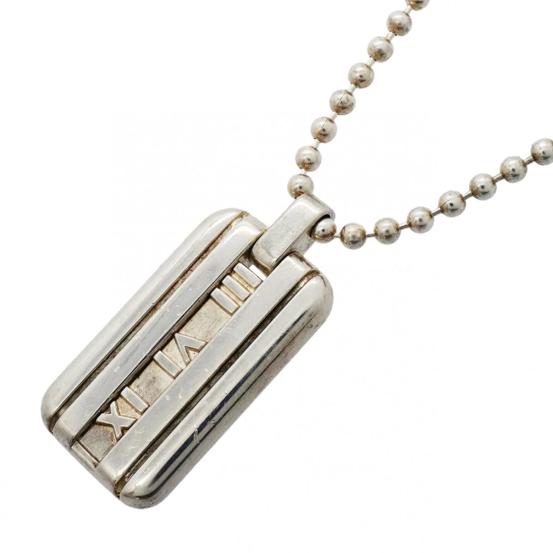 Tiffany & Co. Atlas Plate Ball Chain Necklace, Sterling Silver 925, Women's: --- Catalog ---Category: SizePendant Size: 33mm x 15.7mm / 1.29'' x 0.61''Neck Circumference: 41 cm / 16.14''Category: DesignGender: WomenMaterial: Silver 925Necklace Type: NecklaceCategory: GeneralBr