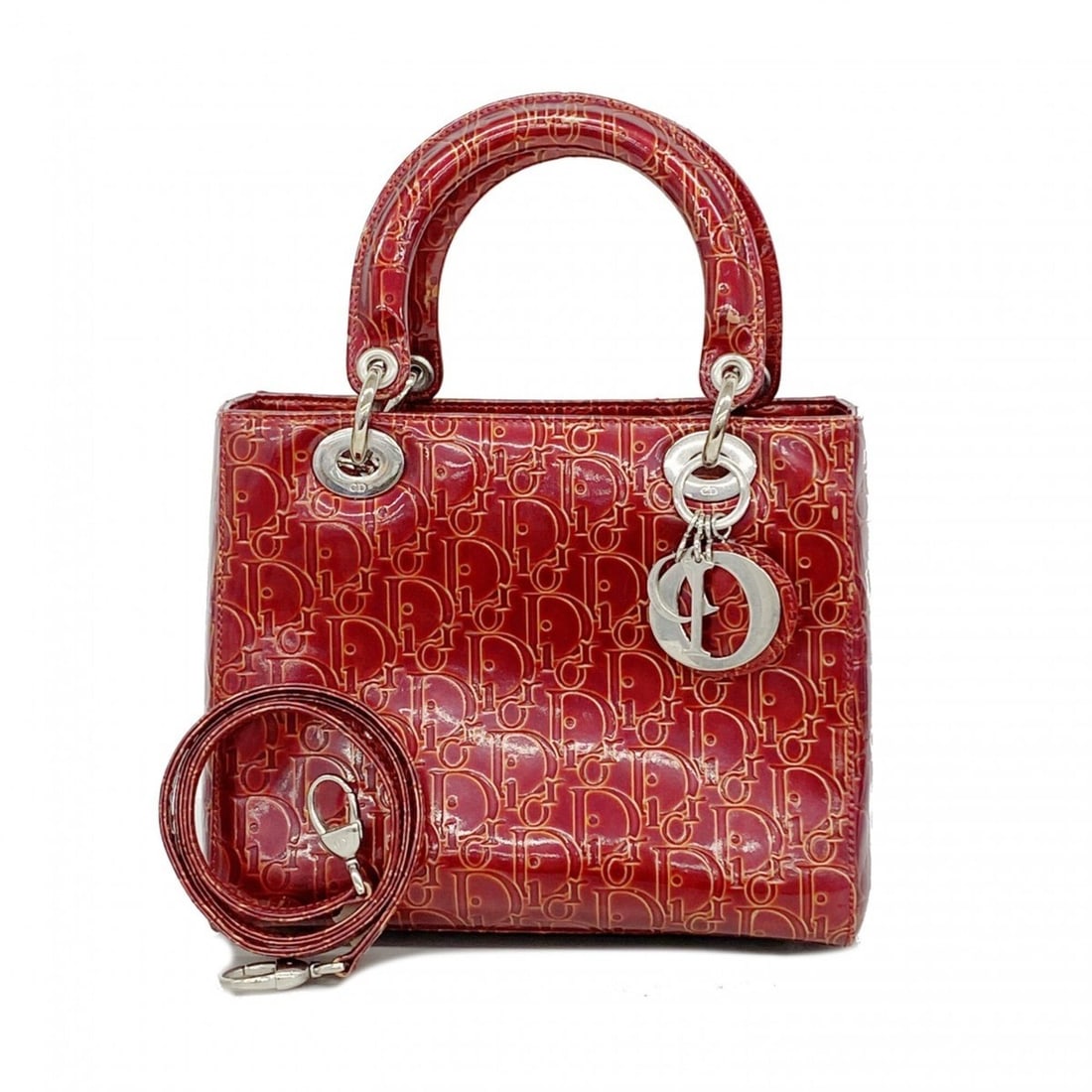 Christian Dior Trotter Leather Handbag, Red, 2-way Bag for Women: --- Catalog ---Category: SizeSize (HxWxD): 20cm x 24cm x 11.5cm / 7.87'' x 9.44'' x 4.52''Category: DesignType: HandbagColor: Red colorGender: WomenMaterial: Leather Hardware Color: SilverCategory: Ge