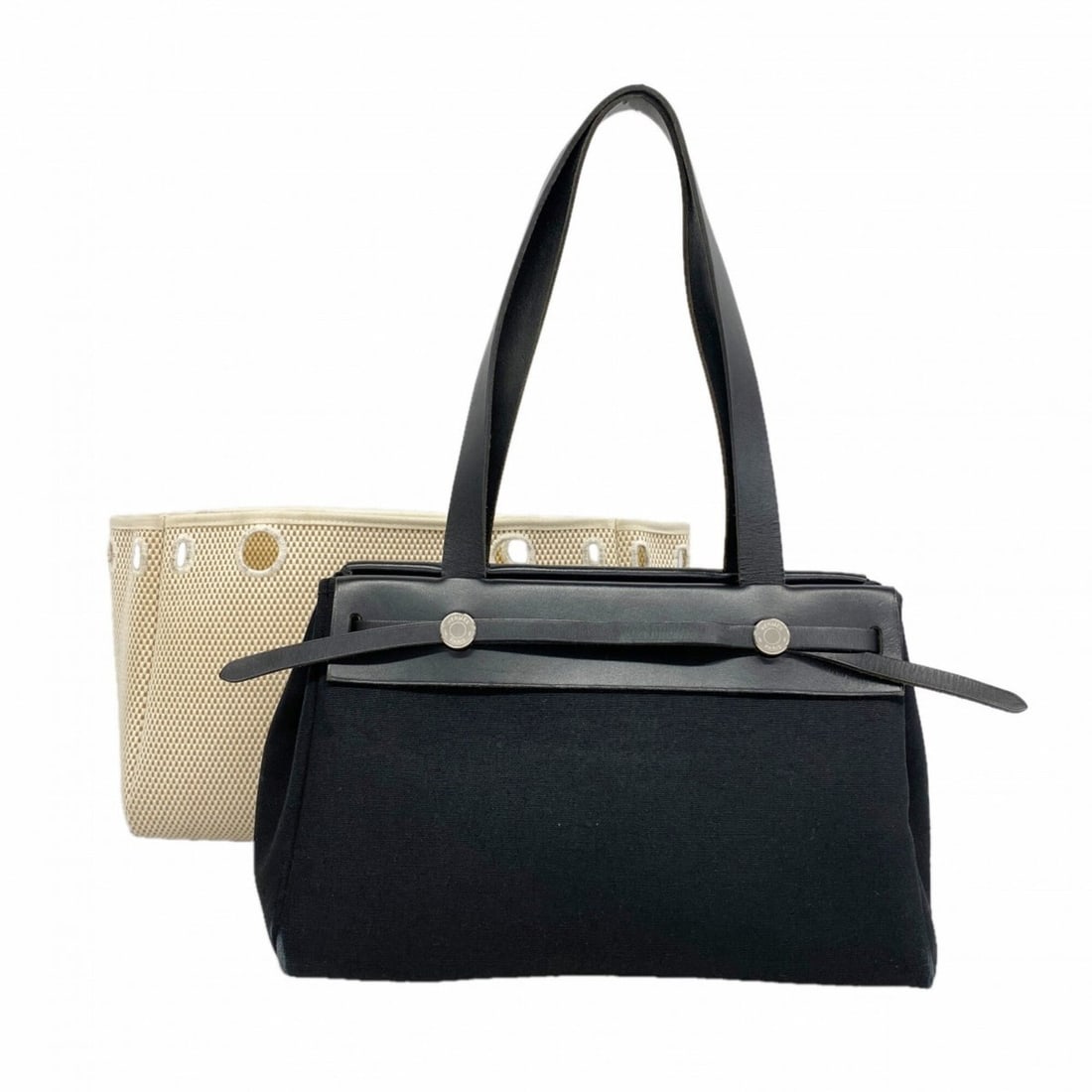 Hermes Herbag Cabas MM Toile Officier Black Tote Bag (?H stamp) - Women's: --- Catalog ---Category: SizeSize (HxWxD): 20cm x 32.5cm x 14cm / 7.87'' x 12.79'' x 5.51''Category: DesignType: Tote bagColor: BlackGender: WomenMaterial: Toile officier Hardware Color: SilverCategor