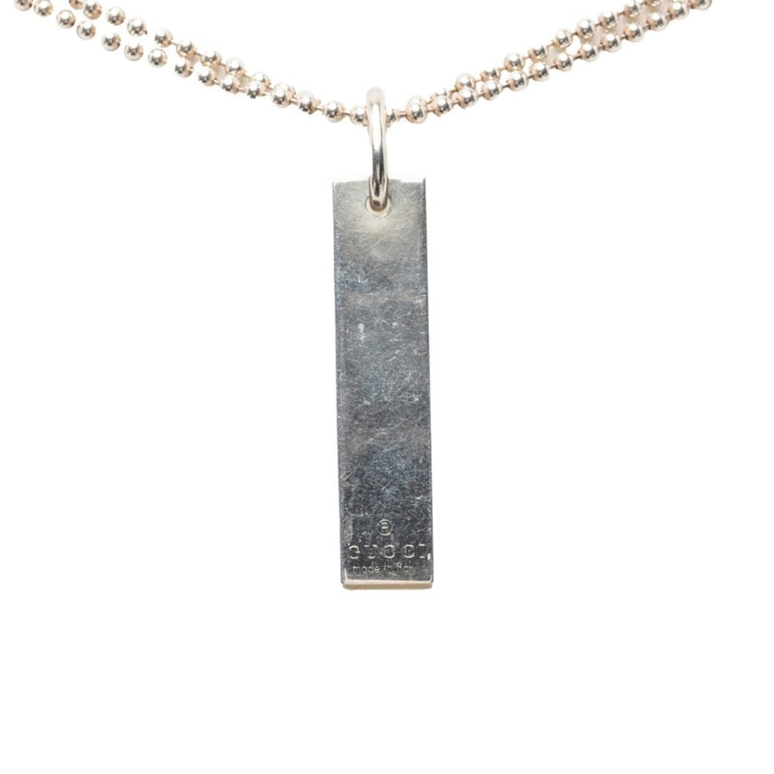 Gucci Double Ball Chain Logo Plate Pendant Necklace, SV925 Silver, Women's GUCCI: --- Catalog ---Category: SizePendant Size: 42.9mm x 9.9mm / 1.68'' x 0.38''Neck Circumference: 51.5 cm / 20.27''Category: DesignGender: WomenMaterial: Silver 925Pendant Type: PendantNecklace Type: Nec
