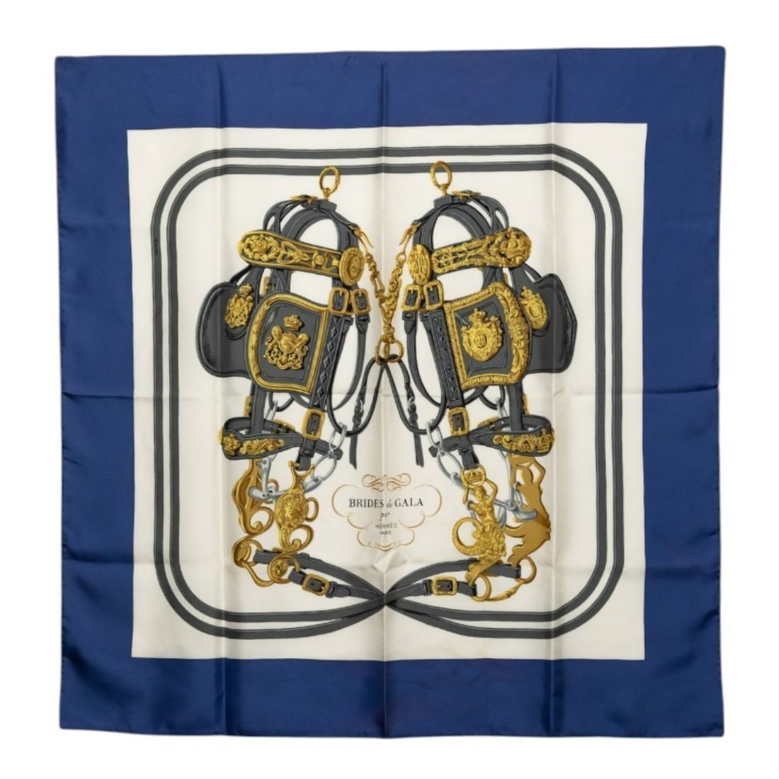 Hermes Carre 90 BRIDES de GALA Ceremonial Bridle Scarf/Muffler, Blue and White Silk, Women's HERMES: --- Catalog ---Category: SizeSize (LxW): 89.5cm x 88cm / 35.23'' x 34.64''Category: DesignType: ScarfColor: Blue, WhiteGender: WomenMaterial: Silk Category: GeneralBrand: Hermes--- Item List ---Sectio