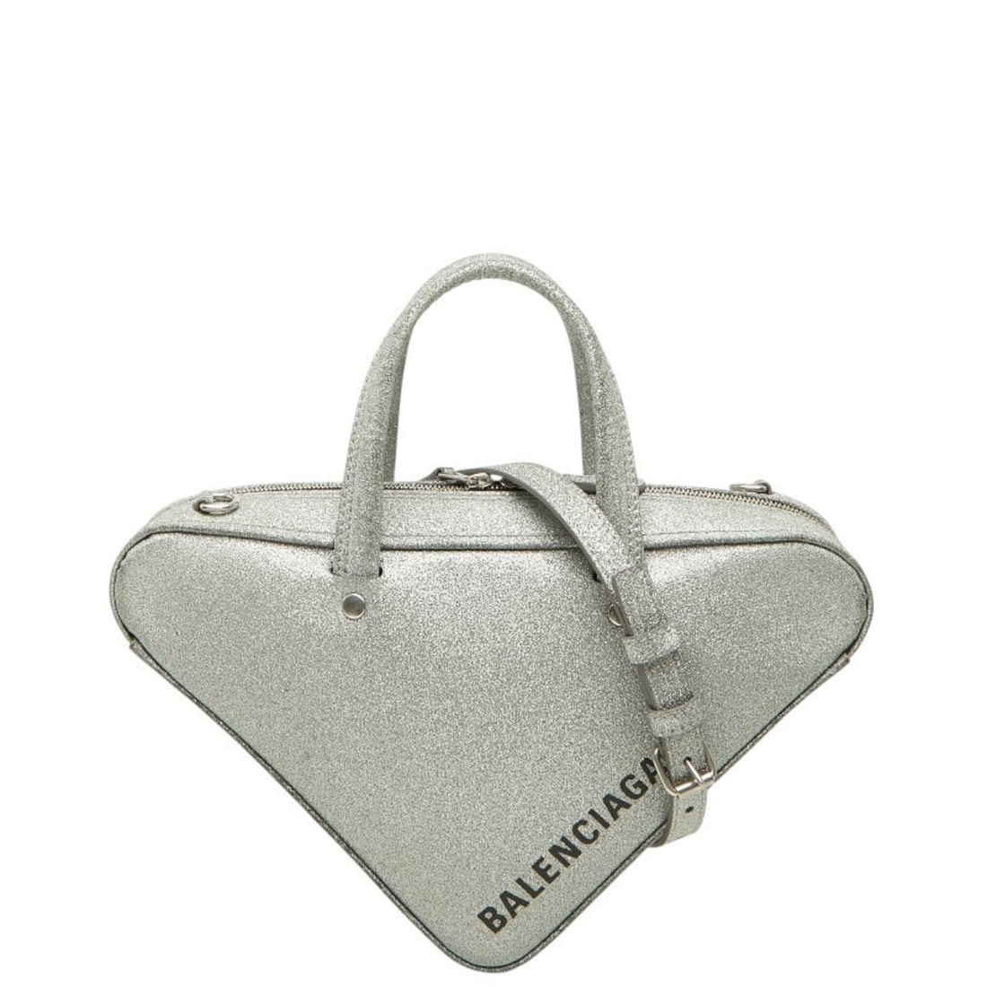 Balenciaga Triangle Duffle Handbag Shoulder Bag 2WAY 531048 Silver Leather Women's BALENCIAGA: --- Catalog ---Category: SizeSize (HxWxD): 16cm x 28cm x 6.5cm / 6.29'' x 11.02'' x 2.55''Category: DesignType: Handbag, Shoulder bagColor: SilverGender: WomenMaterial: Leather Category: GeneralMPN: 5