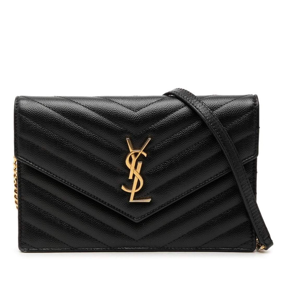 Saint Laurent YSL Logo Cassandra Envelope Chain Wallet Shoulder Bag 393953 Black Leather Women's (1 of 9)