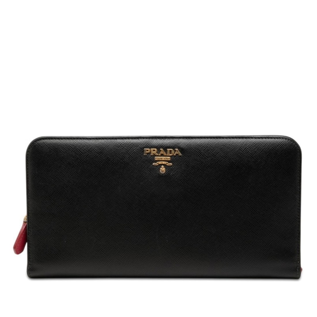Prada Logo Round Zip Long Wallet, Black Saffiano Leather, Women's PRADA: --- Catalog ---Category: SizeSize (HxWxD): 11.5cm x 21cm x 2cm / 4.52'' x 8.26'' x 0.78''Category: DesignType: Long wallet (bi-fold)Color: BlackGender: WomenMaterial: Leather Leather/Fur Type: Saffian