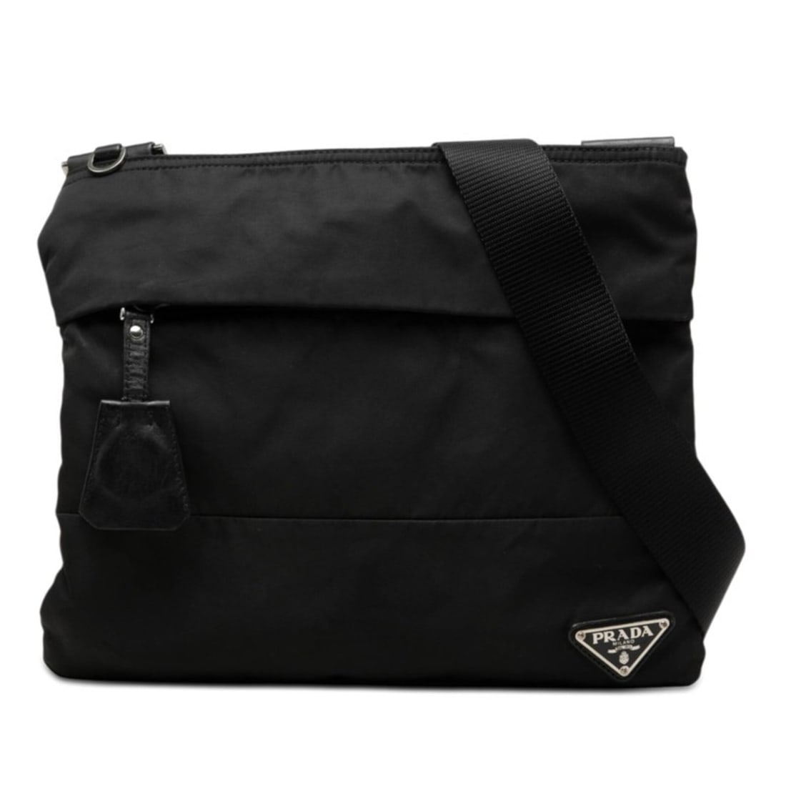 Prada Triangle Logo Plate Crossbody Shoulder Bag, Black Nylon, Women's PRADA: --- Catalog ---Category: SizeSize (HxWxD): 25cm x 29cm x 1.5cm / 9.84'' x 11.41'' x 0.59''Category: DesignType: Shoulder bagColor: BlackGender: WomenMaterial: Nylon Category: GeneralBrand: Prada--- It