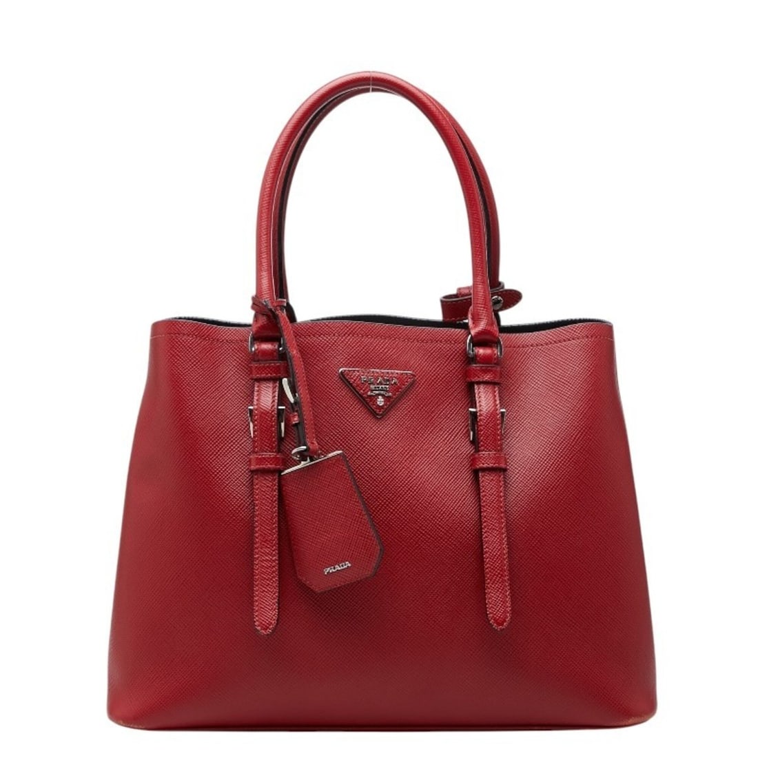 Prada Triangle Logo Plate Tote Bag Handbag Red Saffiano Leather Women's PRADA: --- Catalog ---Category: SizeSize (HxWxD): 25cm x 33cm x 14cm / 9.84'' x 12.99'' x 5.51''Category: DesignType: Handbag, Tote bagColor: Red colorGender: WomenMaterial: Leather Leather/Fur Type: Saffian